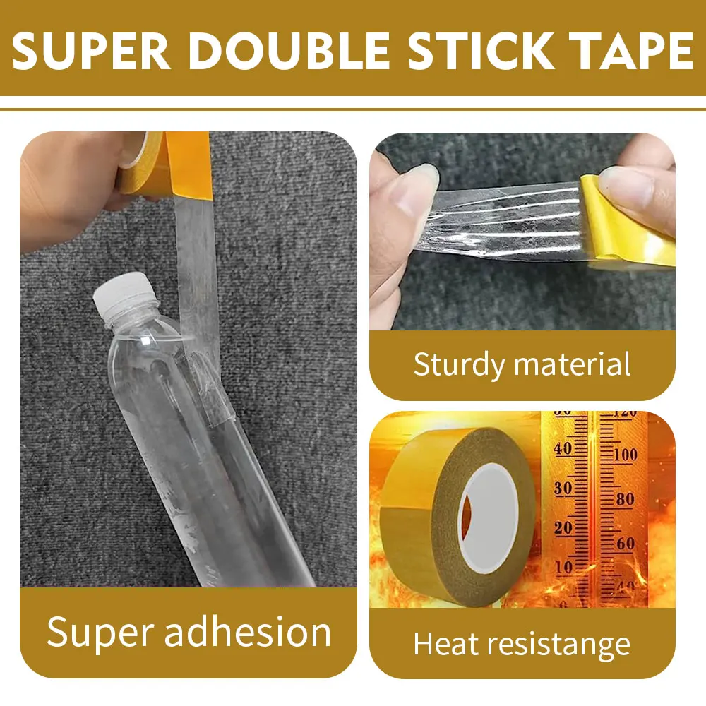 Heat-resistant double-sided tape, double-sided PET tape, traceless and transparent, 50 meters