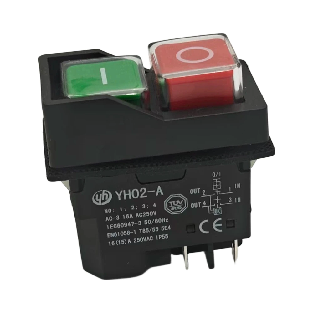 YH02-A 4Pins/5Pins Electromagnetic Starter Push Button Switches 16A AC250V IP55 Waterproof Machine Garden Tool Can Replace KJD17