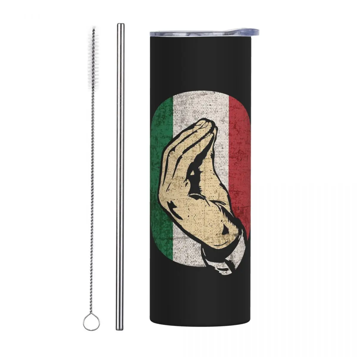 Italian Hand Gesture Sing Language Funny Italy Flag Vintag Stainless Steel Tumbler Mug Thermal Cold Bottle Straws With Lid 20oz