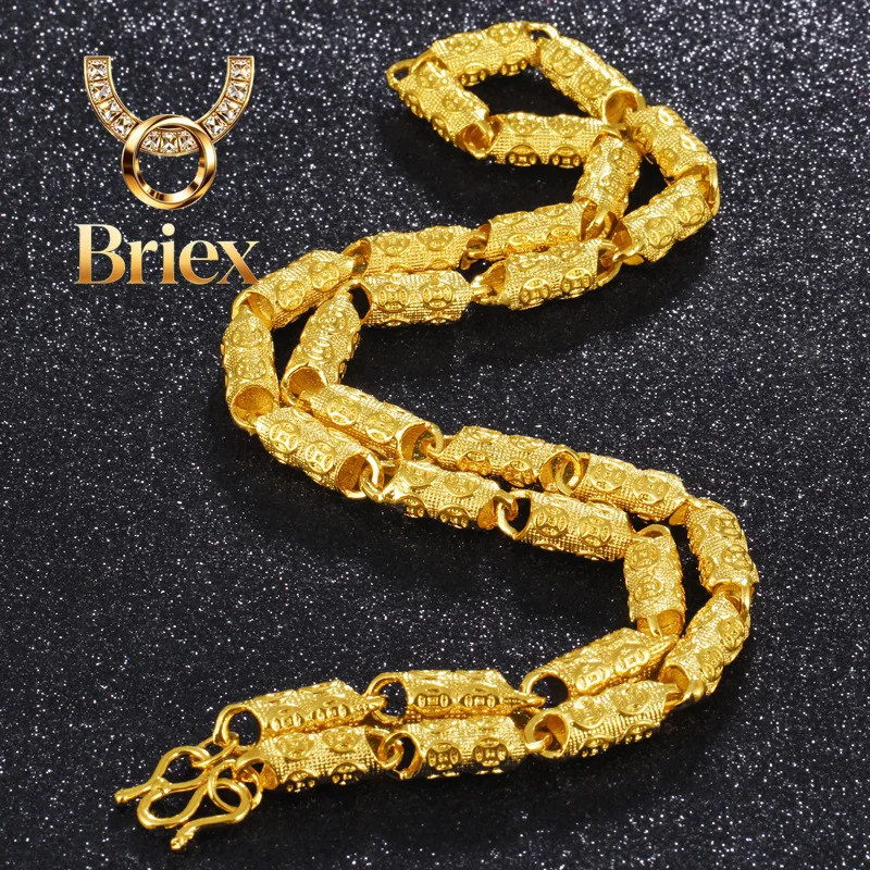 Briex Jewelry Luxury 24K 9999 Pure Gold real gold Men's Ingot Cylindrical Solid Chain
