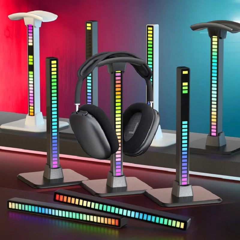 

RGB Headset Stand with Music Sound-Activated LED Lights for Kids Gaming House Desktop Accessory Headphone Holder Display USB Hub
