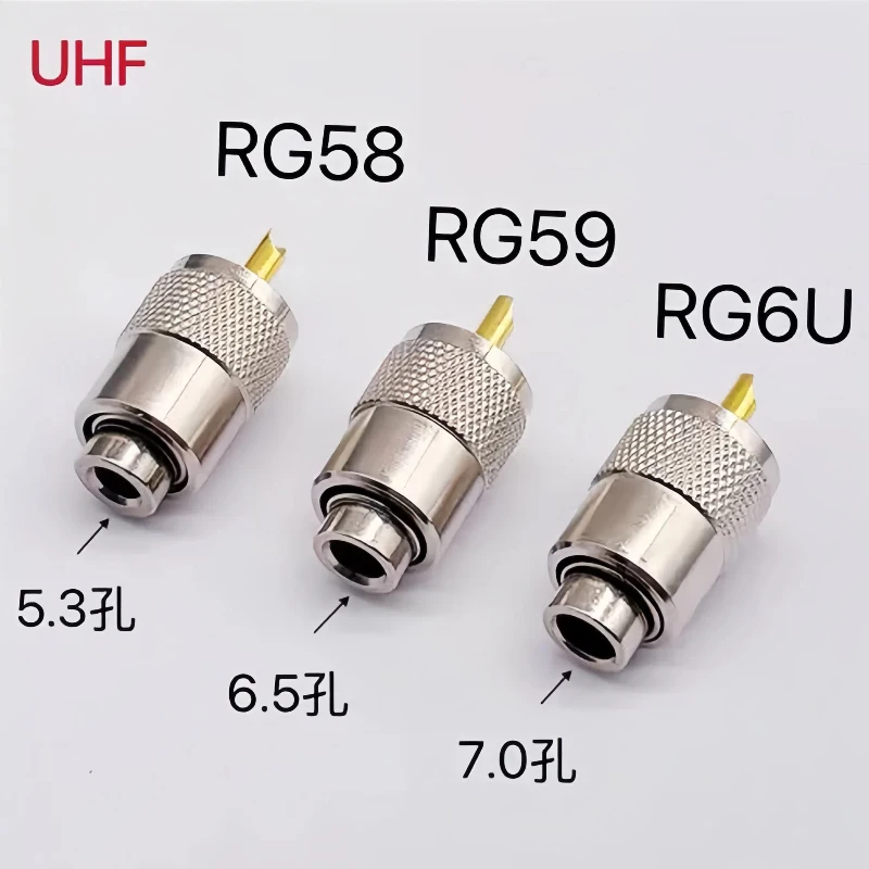 

UHF Male Plug Crimp Connector with Gold Plated Brass for RG58 RG59 RG6U Coaxial Cable
