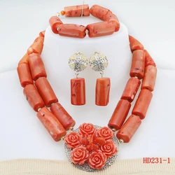Double Layeres Original Coral Nigerian Wedding Beads Jewelry Set Women Coral Costume Necklace Set