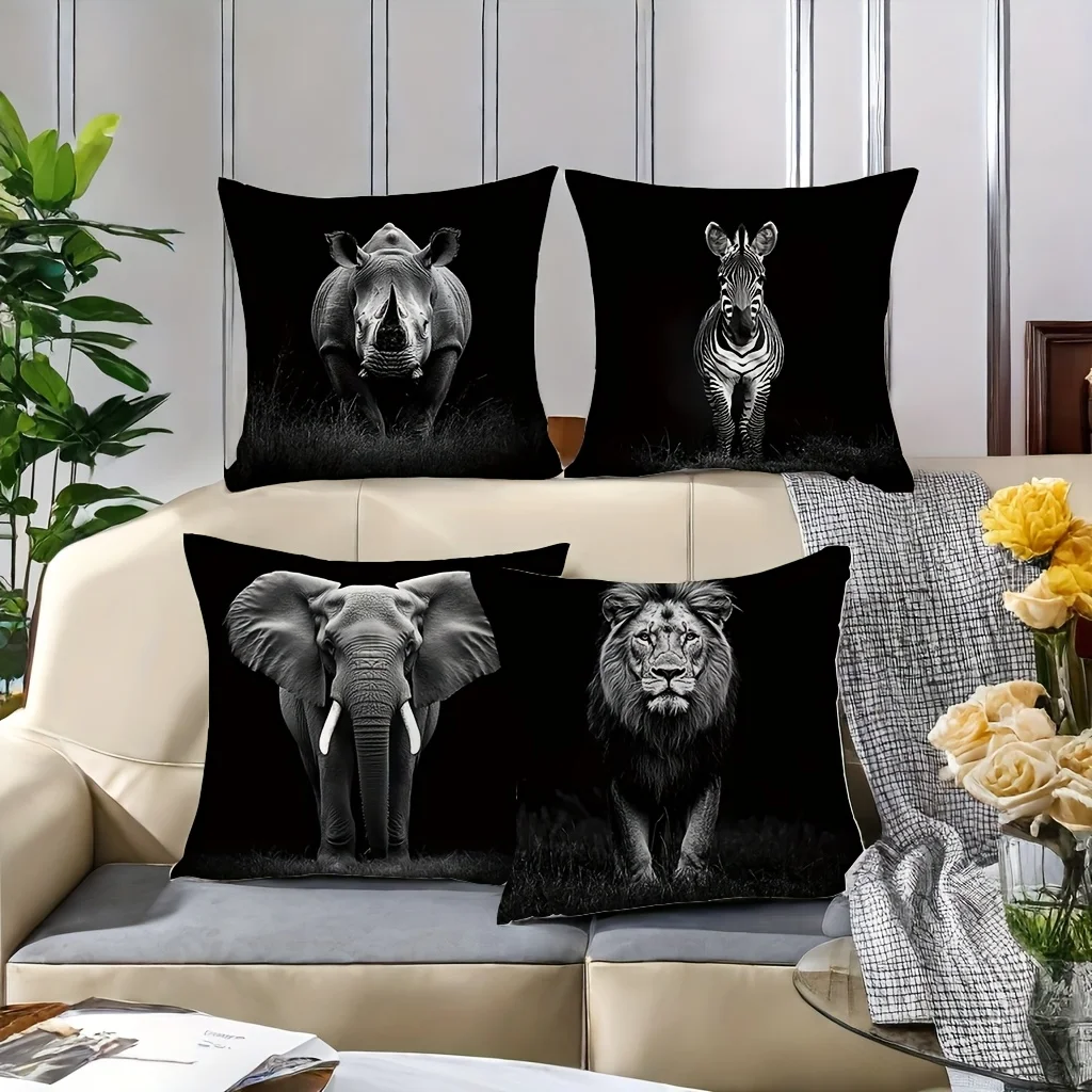 Wild Animal Pillowcase Set Lion Elephant Zebra Safari Jungle Theme 4pcs Throw Cushion Cover 40x40cm Home Decor Gift