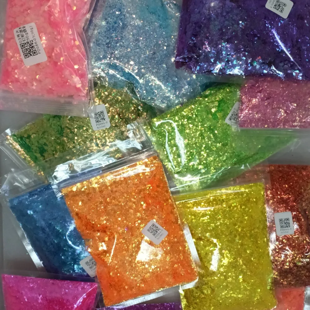 1 Bag (50g) Iridescent Glitter Irregular Nail Sequins AB Mermaid Flakes Hexagon Spangle Pailliette Mixed Powder Nail Art Glitter