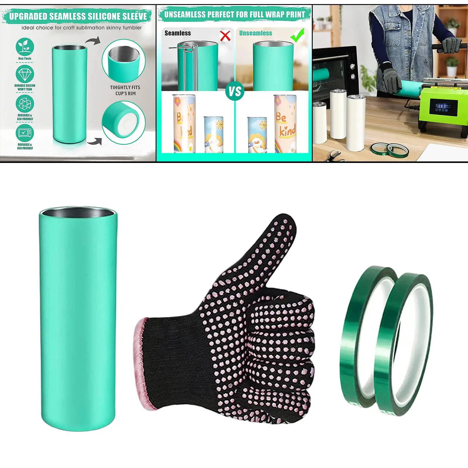 Silicone Bands Sleeve Kit for 20 oz Skinny Straight Cup with Gloves, Transfer Tapes