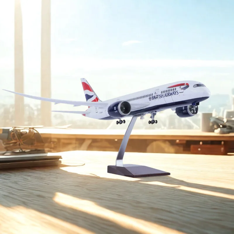 

Масштаб 47 см, модель самолета, книга, уголок, украшение B787, British Airways 787, наборы моделей самолета со светодиодной подсветкой (сенсорное или звуковое управление)