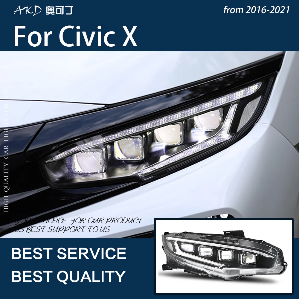 

Car Lights for Civic X 2016-2021 LED Auto Headlight Assembly Upgrade Projector 4 Lens LHD RHD Dynamic Signal Lamp Accessories