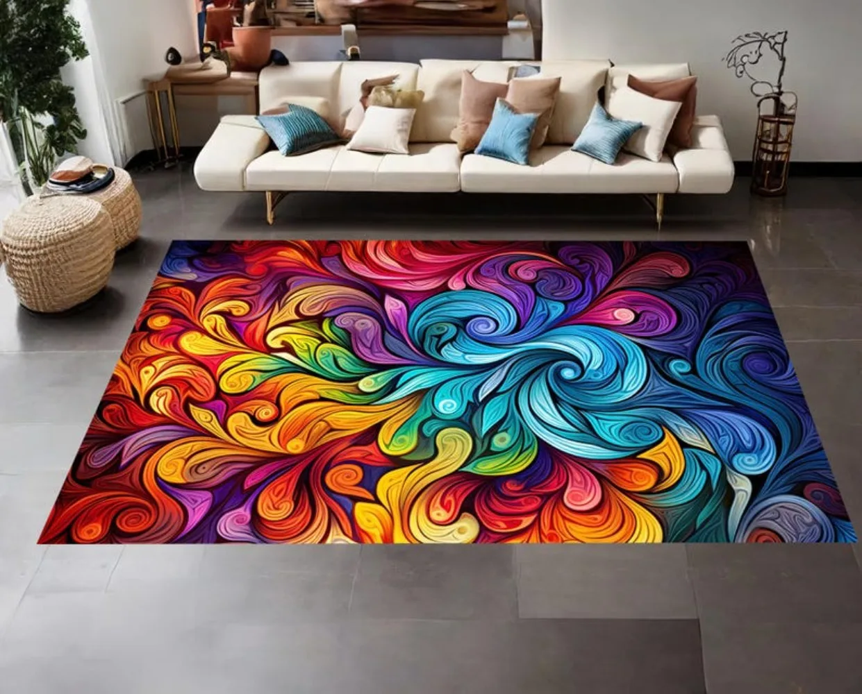 3D Abstract Wavy Area Rug Modern Art Swirl Print Carpet Non-Slip Washable Floor Mat for Living Room Bedroom Home Decor