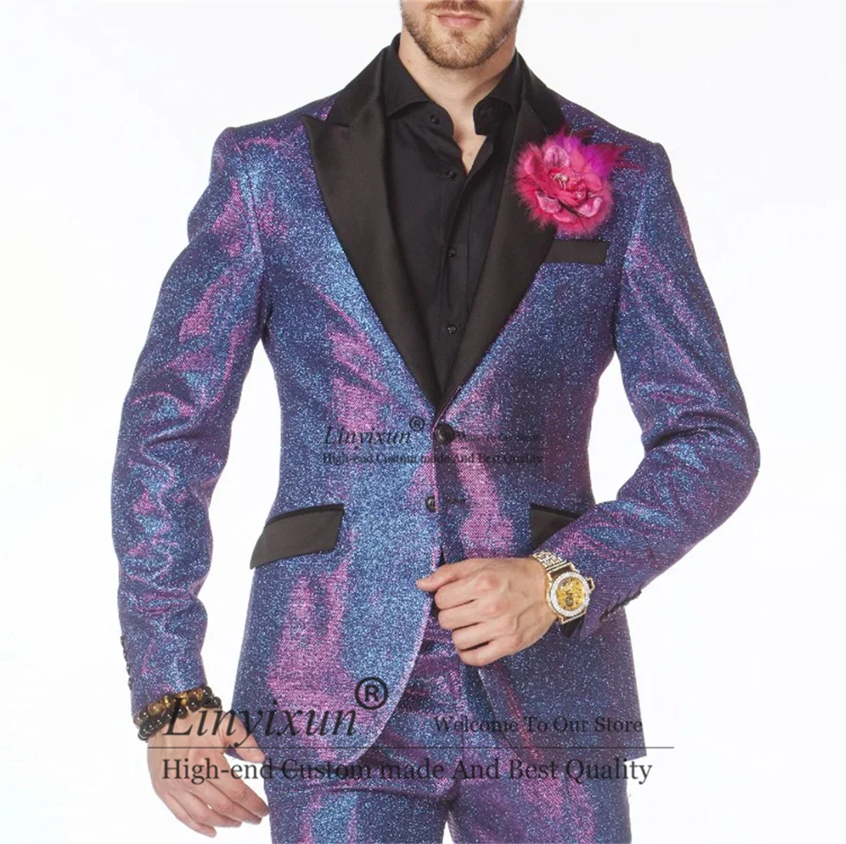 Shiny Sequins Wedding Suits For Men Slim Fit Groom Tuxedos 2 Pieces Set Male Prom Blazers Groomsmen trajes elegante para hombres