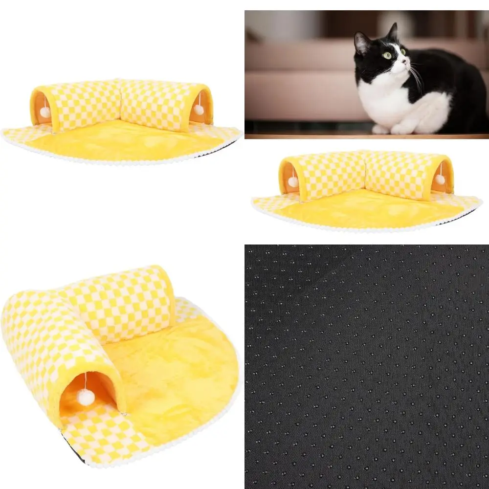 

2-Piece Foldable Cat Tunnel with Removable Bed, Soft Plush Cushion, Washable Indoor Playhouse for Cats