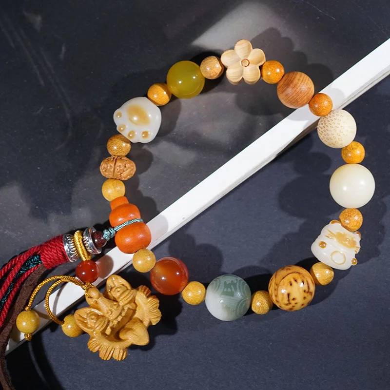 

Multi Treasure Bodhi Seed Bracelet Tassel Unisex Cultural Buddhist Beads Chinese Style Jewelry Holiday Gift