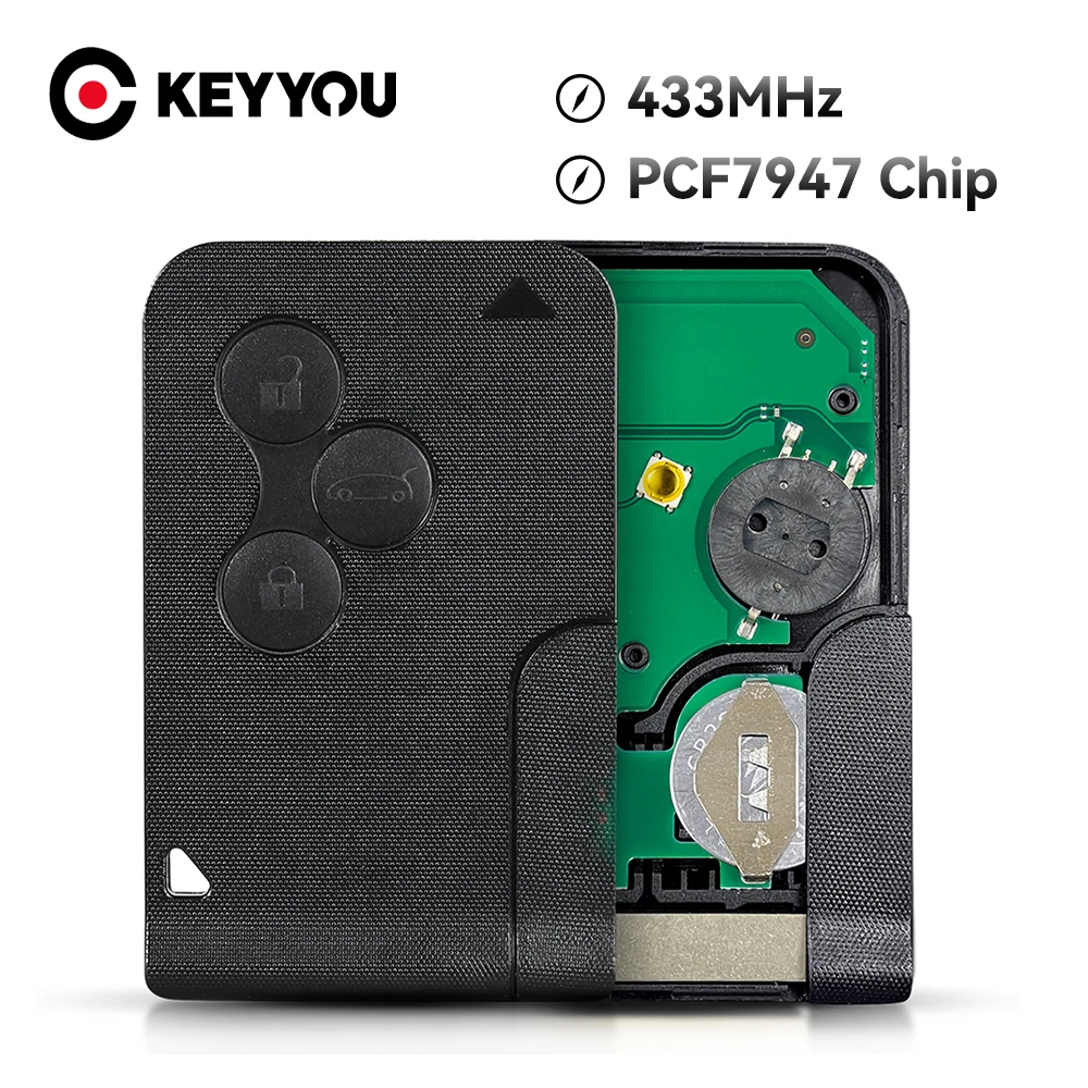 KEYYOU 2PCS ID46 PCF7947 Chip For Renault Clio Logan Megane 2 3 Scenic Remote Key 3 Buttons 433Mhz Smart Card Key