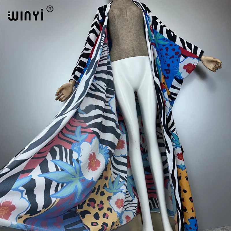 WINYI Kimonos mit Afrika-Leopardenmuster, lockere Kleider für Damen, Strickjacken, Strandoutfits, Kaftan, Strand, Vertuschung, Abendkleid, Maxirantel