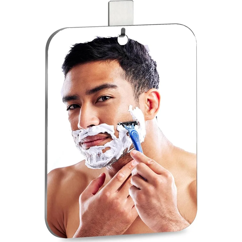 

Shatterproof Shower Mirror, Fogless for Shaving with Hook 8x6 inch, Unbreakable Deluxe Plexiglass, Makeup Mirror