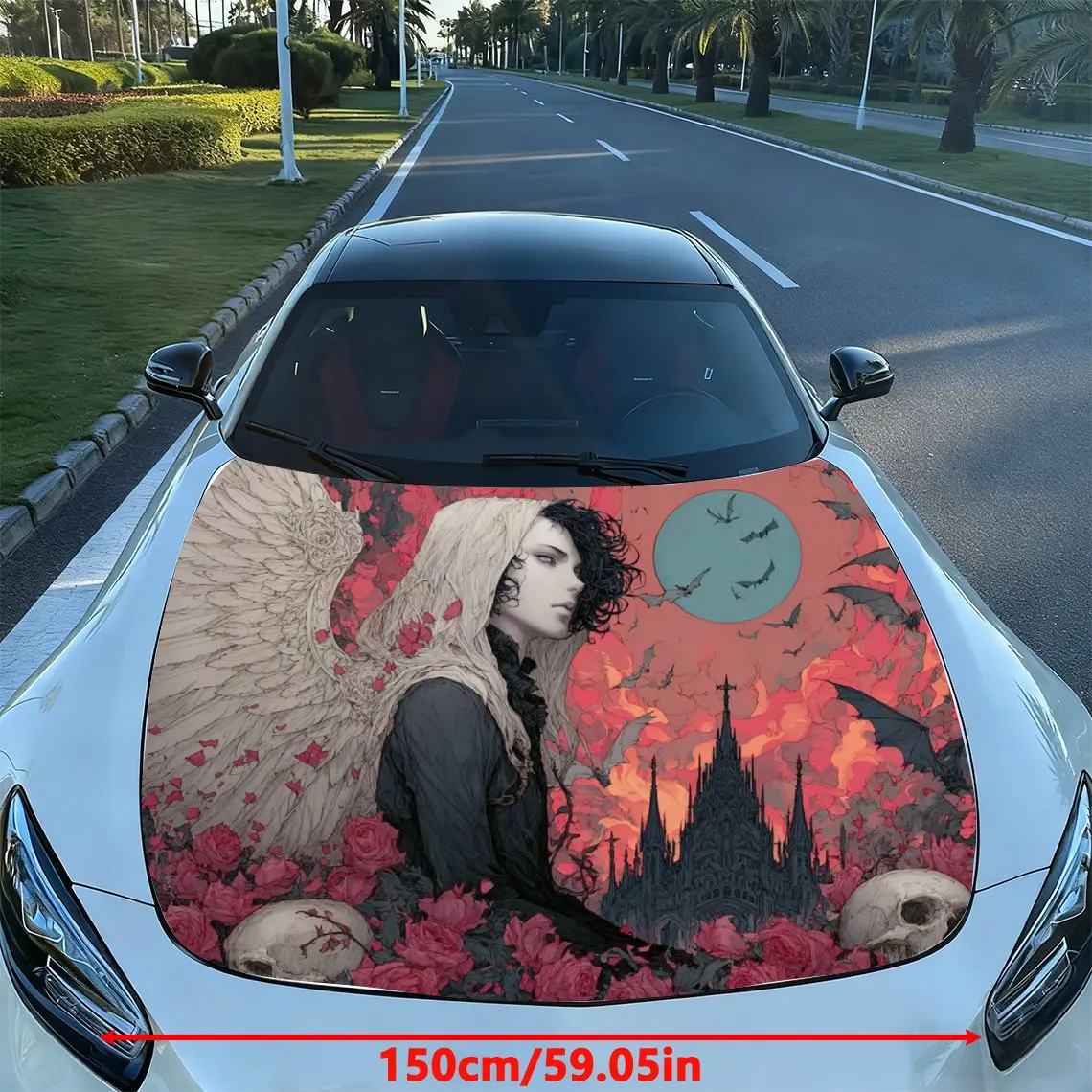 Gothic Castle And Vampires Car Vinyl Packaging, PVC Waterproof Car Hood Stickers, Self-adhesive Scratch Resistant Stickers For E