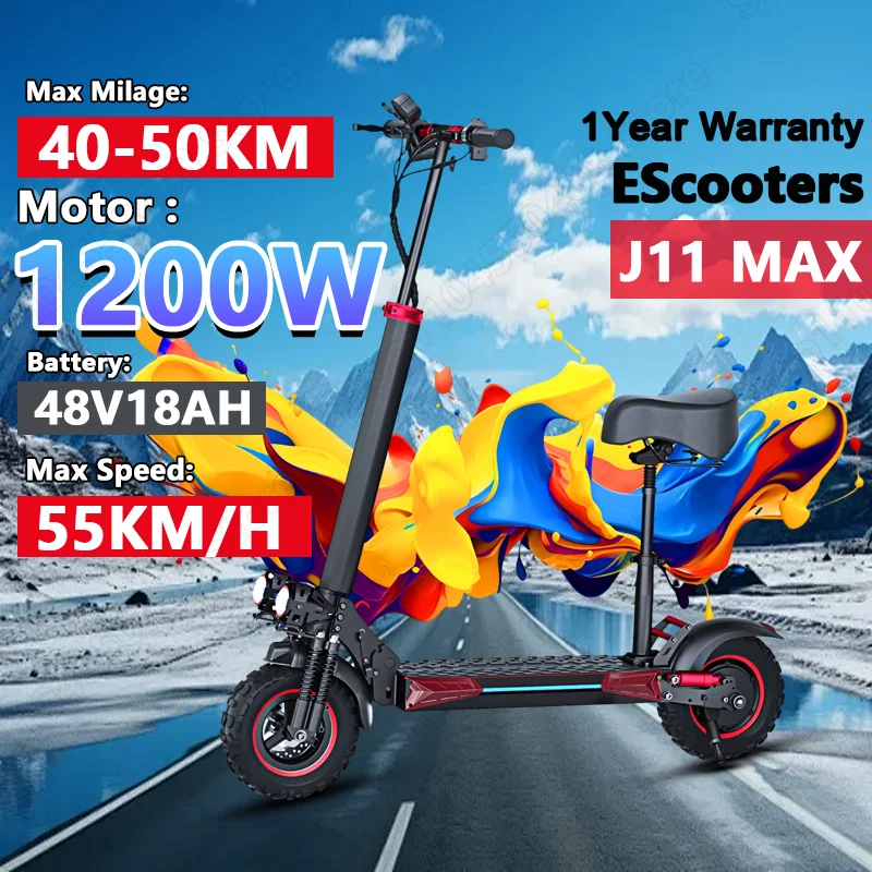 

FREEBOY J11MAX Electric Scooter 1200W Motor 48V18AH Battery EScooters 11"Tire with Hydraulic Shock Absorption for City E-Scoote