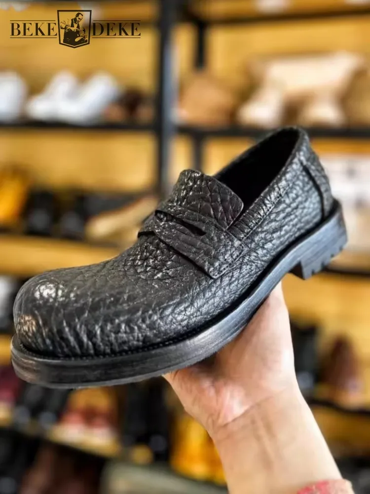 

Мужские лоферы из натуральной кожи в британском стиле, деловая рабочая обувь Foraml, модельные туфли без шнуровки с круглым носком и низким вырезом из натуральной кожи