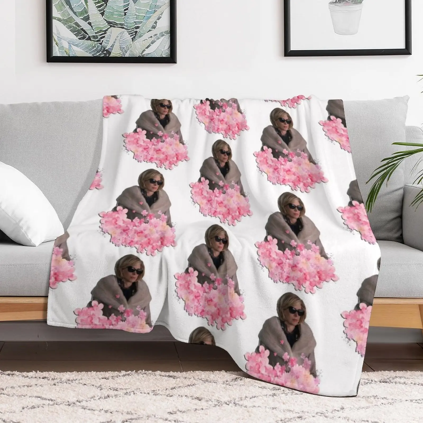 Christine Baranski Pink Floral Throw Blanket