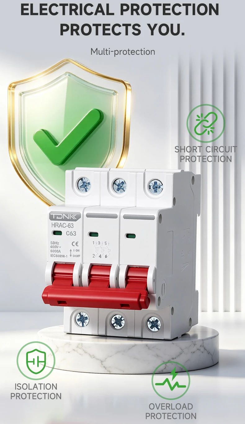 TDNK AC Mini-Leitungsschutzschalter MCB 1P 2P 3P 4P 6A-63A C-Typ DIN-Schienen-Luftschalter für den Überlastschutz im Haushalt – Detail 5