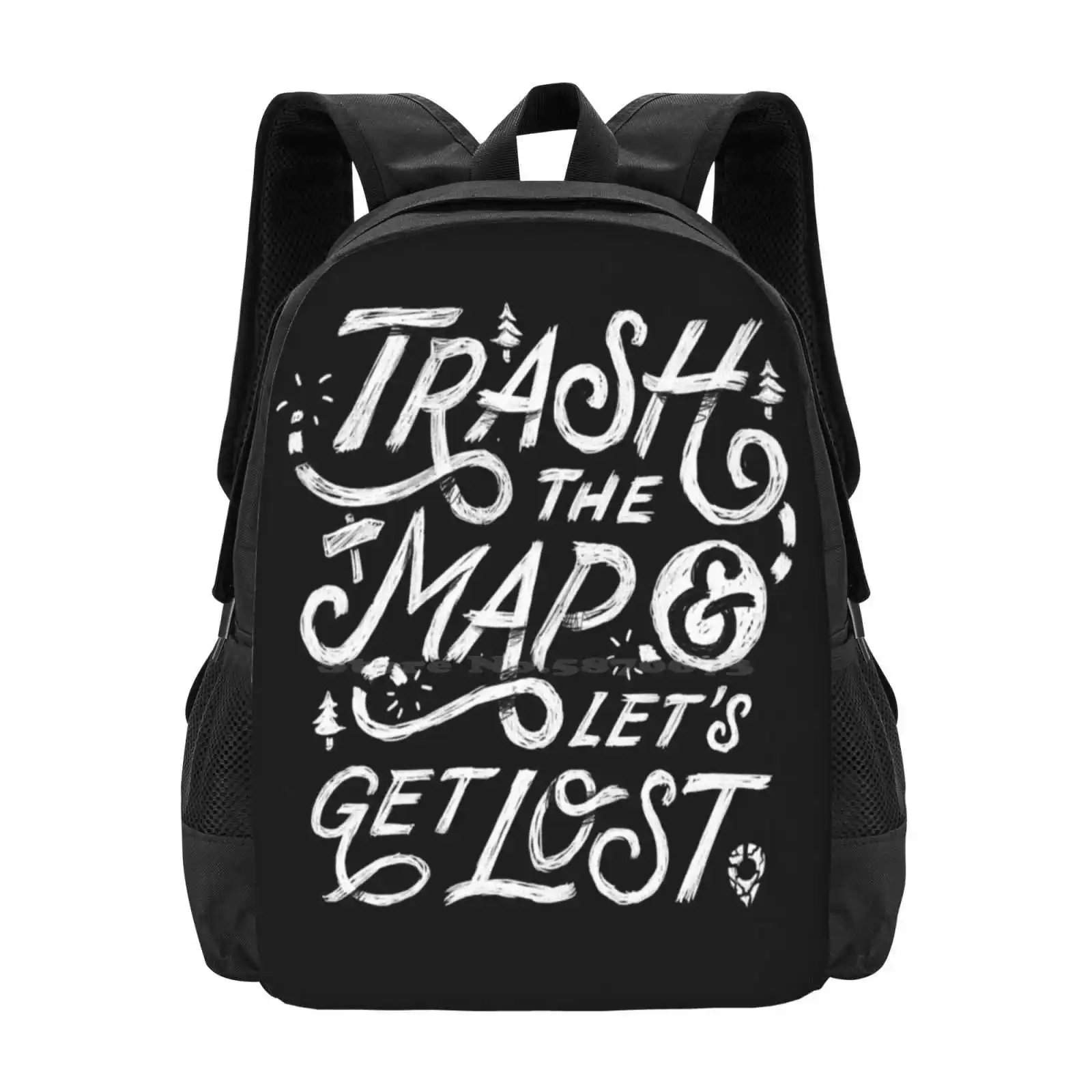 Trash The Map & Let'S Get Lost - Travel Adventure Design (White) Hot Sale Schoolbag Backpack Fashion Bags Travel Adventure