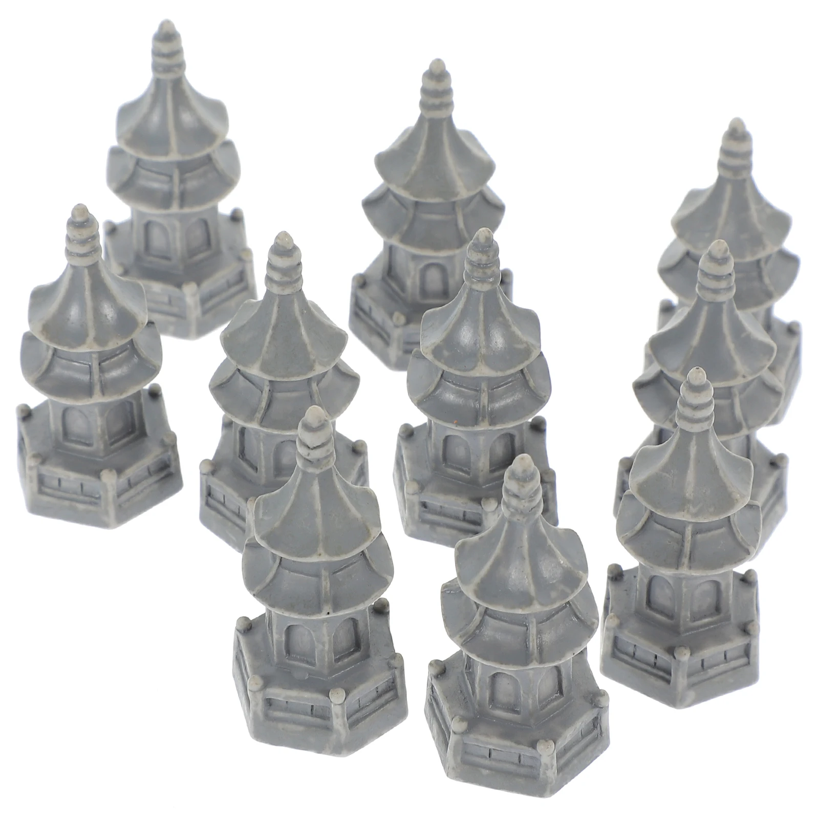 

10 Pcs Hexagonal Tower Pavilion Miniature Resin Statue Decorations for Mini Garden Ornaments Indoor OutdoorSixTower