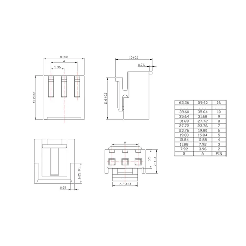 50Pcs VH 3.96MM 2P 3P 4P 5P 6P 7P 8P 9P 10P Female Housing Terminals VH3.96 2 3 4 5 6 7 8 9 10 Pin Connector