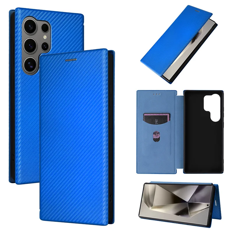 

For Samsung S25 Ultra Cover Luxury Carbon Fiber Skin Magnetic Adsorption Full Stand Case For Galaxy S25 Ultra Phone Bags