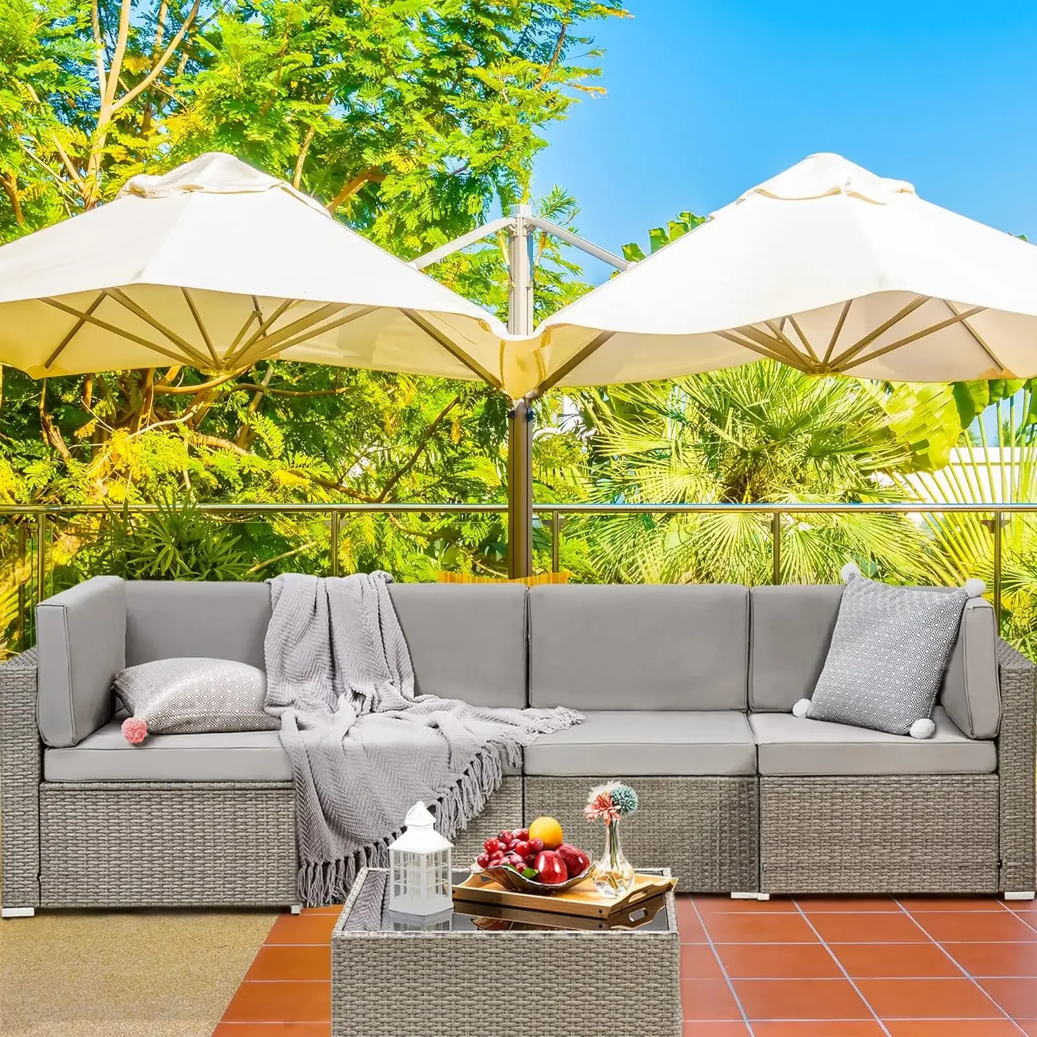 Wicker Patio Furniture,All-Weather PE Rattan Sectional Sofa, Conversation Set with Washable Cushions Covers