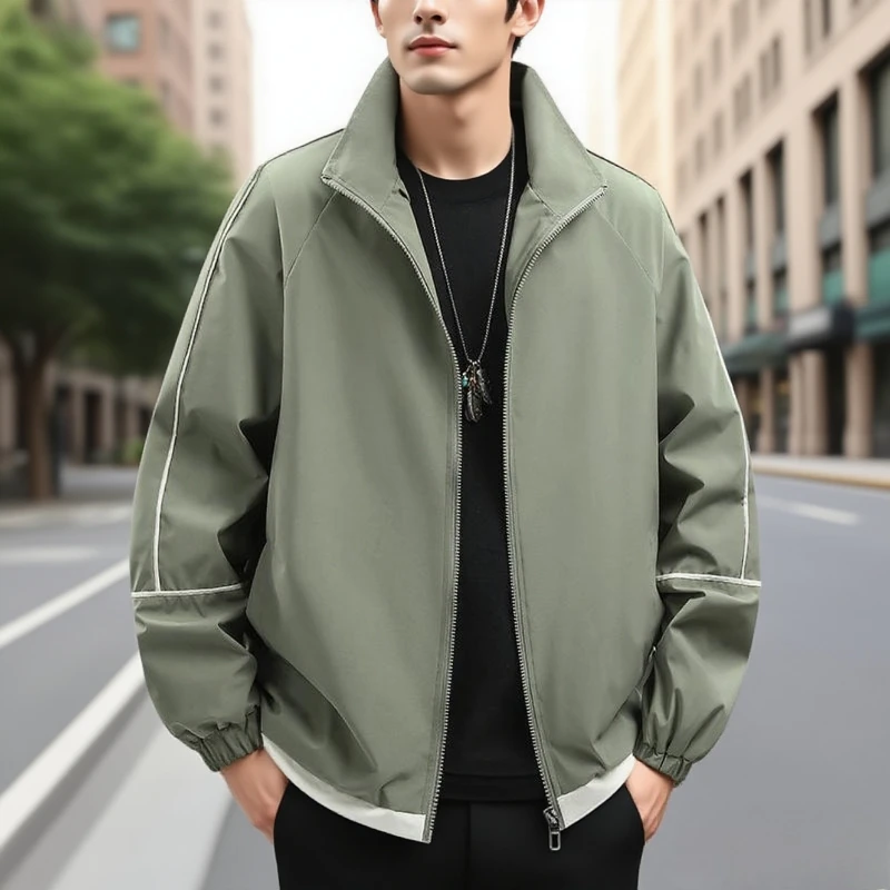 

Ветрозащитная водонепроницаемая повседневная мужская куртка, модная мягкая уличная одежда на молнии для пешего туризма, классическая универсальная мужская уличная одежда с воротником-стойкой