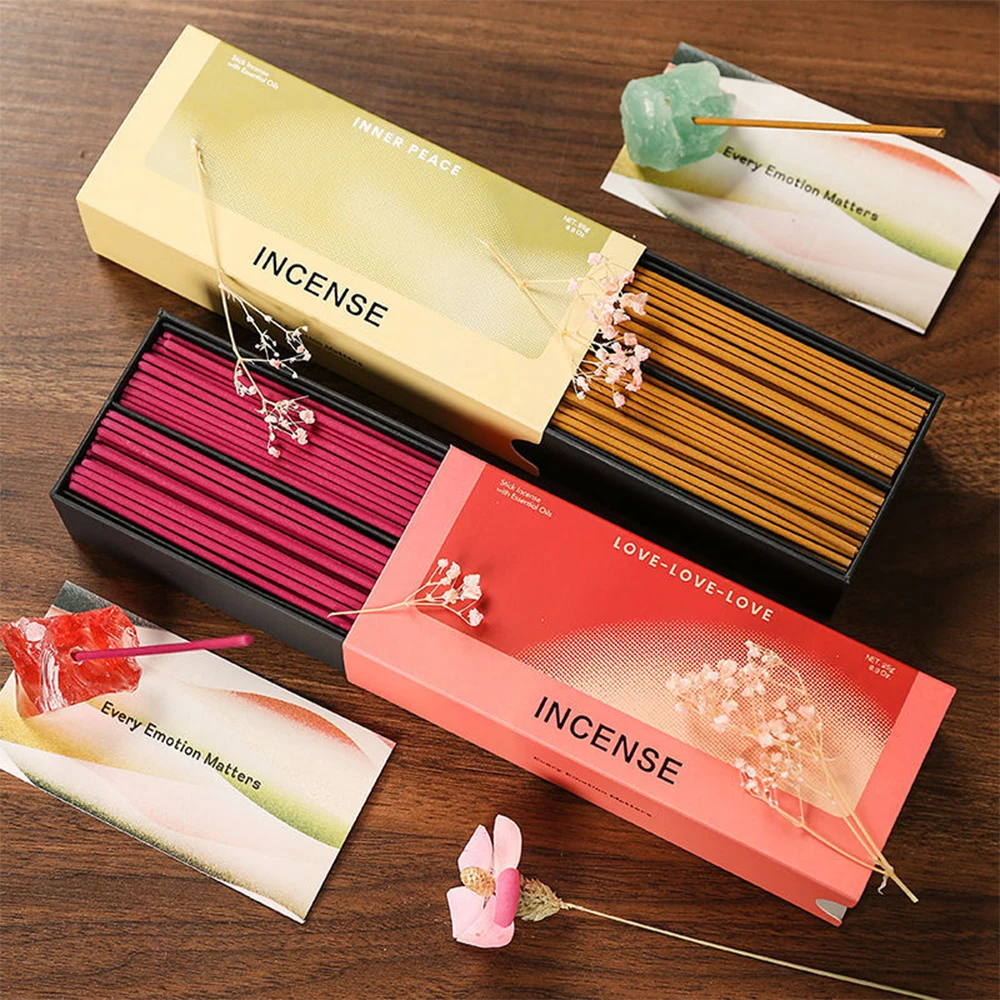 Natural Herbal Incense Sticks with Crystal Incense Holder, Rose Osmanthus Green Tea Sandalwood, Portable Gift Box Aroma Incense