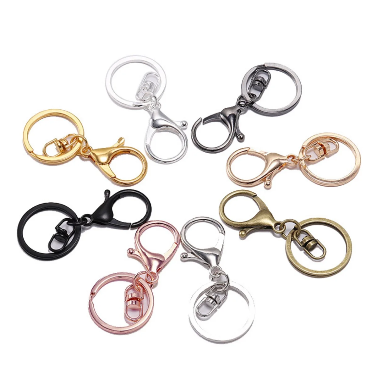 5pcs Keychain Ring 30 mm Key Ring Long 70 mm Plated Lobster Clasp Key Hook Chain Keychain Split Key Ring Jewelry Making Supplies