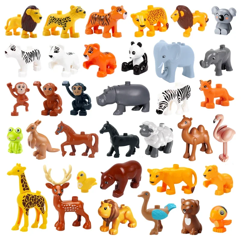 Big Building Blocks Compatible Large Bricks Kids Forest Beast Zoo Animals Lion Tiger Monkey Children Diy Educational Puzzle Toys