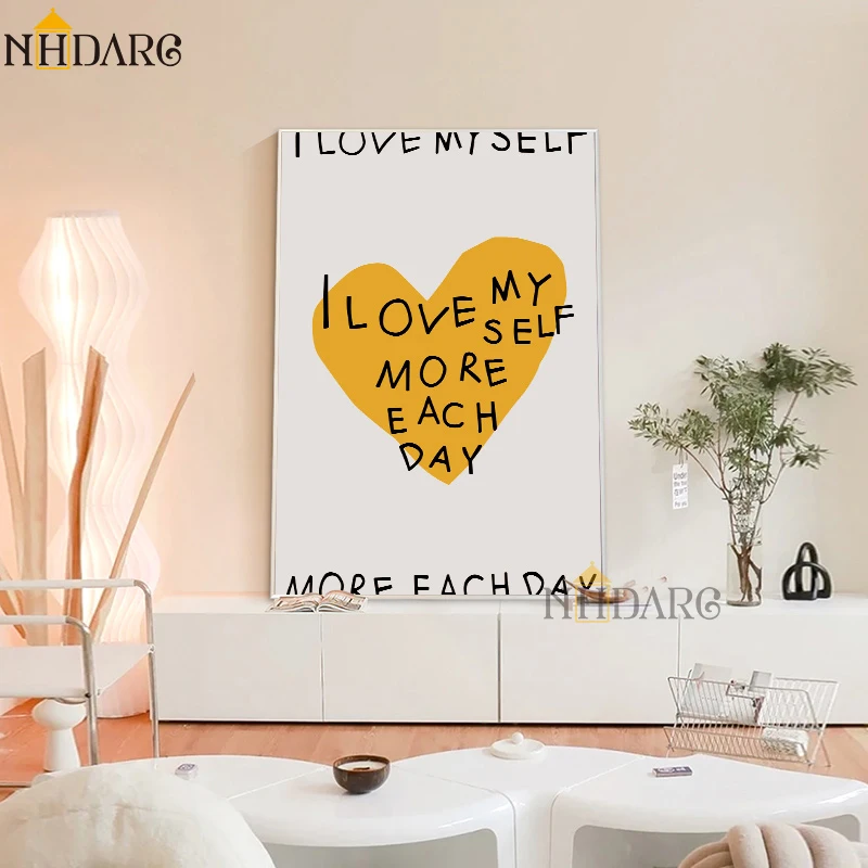 Wall Pictures Art Canvas Print Painting Poster Yellow Color Love Words Text Quote Modern Nordic Fashion Studio Room Home Decor