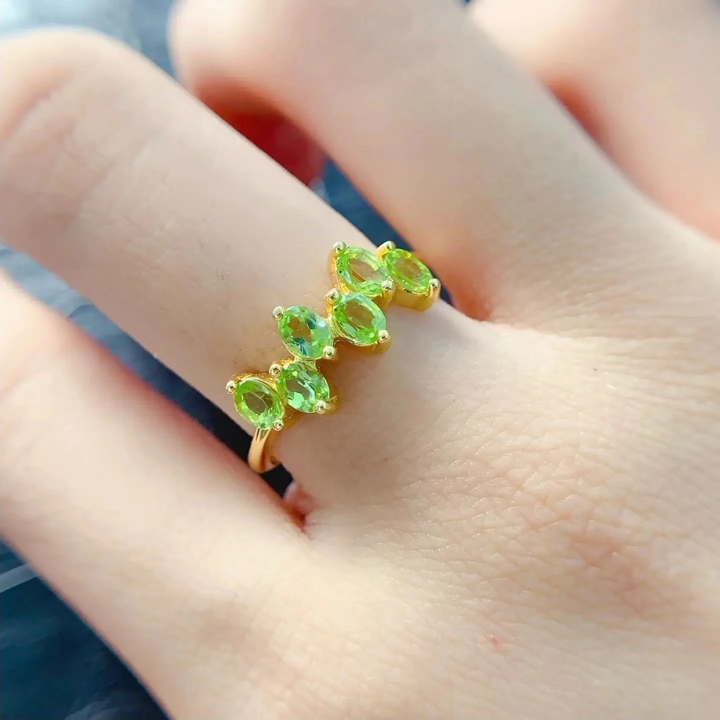 Certified 925 Silver Natural Peridot Ring Exquisite Craftsmanship Gold Plated Silver Half Eternity Gemstones Ring for Women