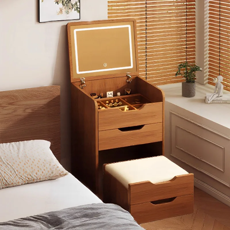 

Dresser stool integrated makeup mirro small apartment medium antique narrow slot bedroom flip dressing table