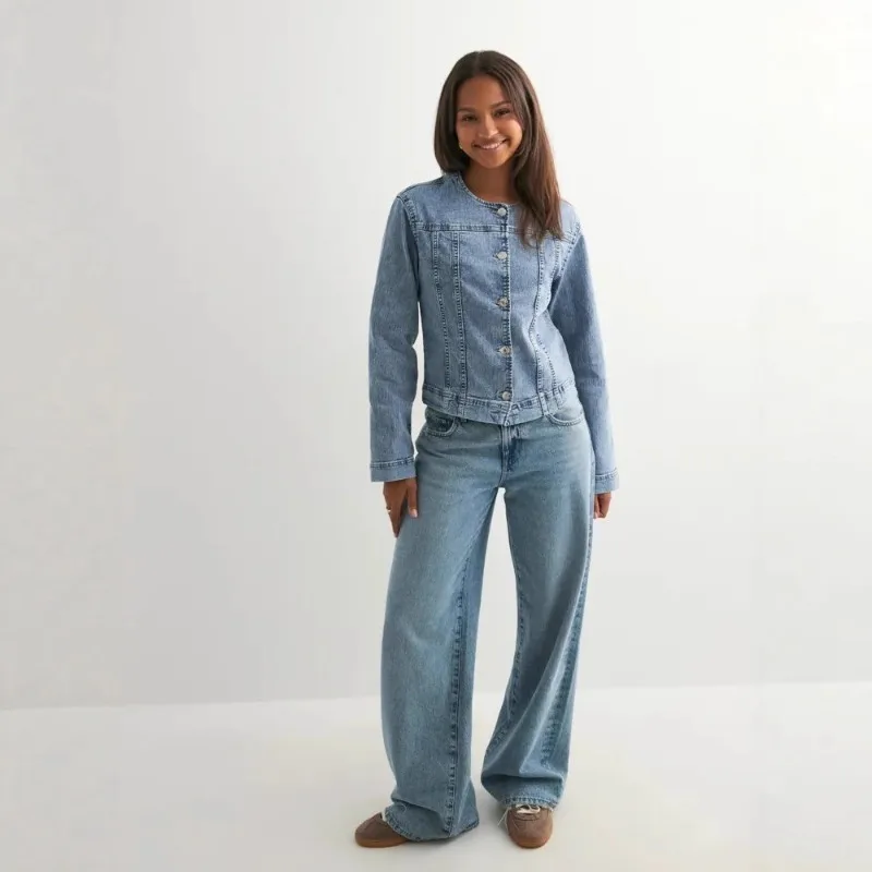 2026 ربيع الخريف الصناعة الثقيلة غسلها الدنيم سترة المرأة عادية قصيرة جان معطف س الرقبة ضئيلة المتعثرة Chaqueta ملابس خارجية