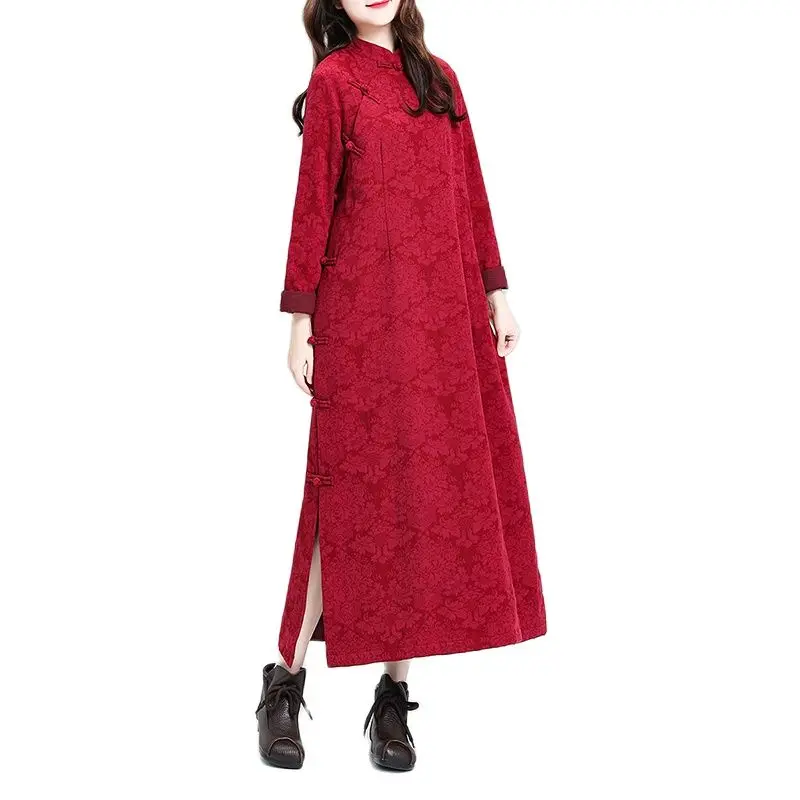 

Cheongsam Winter New cotton Thickened Long-sleeved Retro Dress Chinese Traditional clothing Qipao For Women