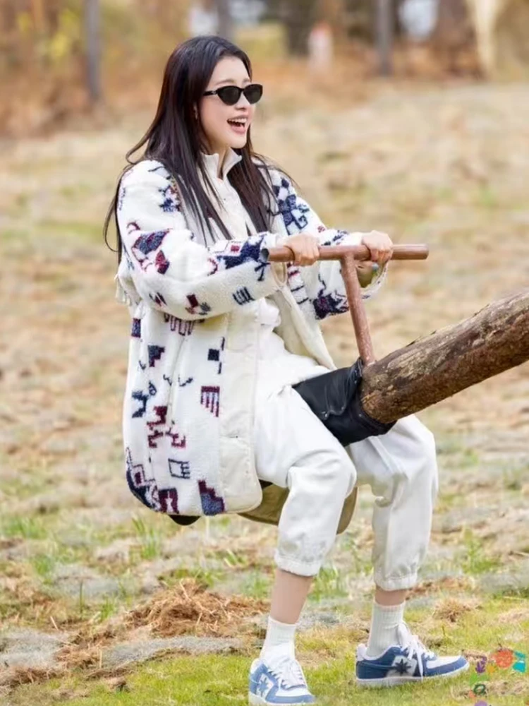 

Двусторонняя одежда Открытый кардиган на подкладке Теплая верхняя одежда Модный знаменитости Sle Осень-зима Пушистый вязаный жакет из полиэстера