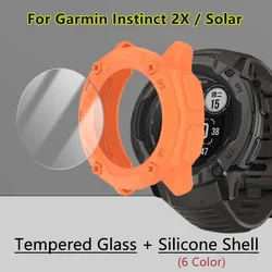 Tempered Glass + Soft TPU Shell For Garmin Instinct 2X Crossover Solar Tactical Full Cover Screen Protector Film Silicone Case