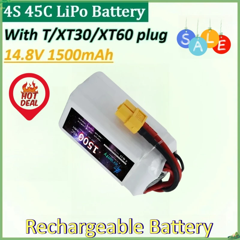 

New 4S 45C LiPo Battery 14.8V 1500mAh for RC Car Quadcopter Helicopter Boat Drones Spare Parts Battery with T/XT60 /XT30 plug