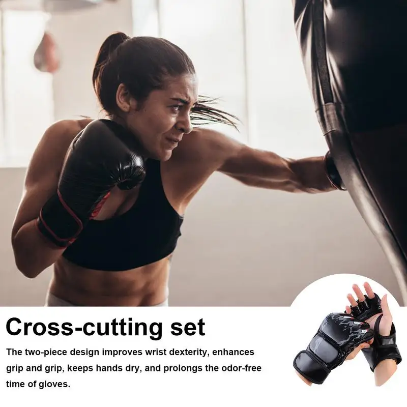 Boxing Gloves Taekwondo Sparring Gear Gloves Sparring Punching Bag Training Half Finger Gloves Wrist Wraps Support For Men Women