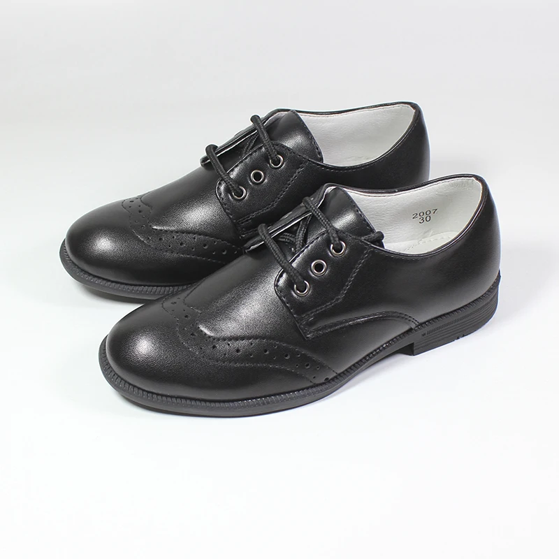 Zapatos planos de cuero con cordones para niños pequeños y grandes, estilo clásico, a la moda, color negro oscuro, a cuadros, para escenario de boda