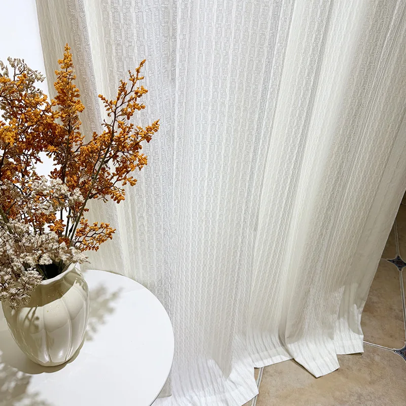 Thickened Sun Protection and Heat Insulation Jacquard Pleated White Screen Window Gauze Living Room Balcony Bedroom Bay Window