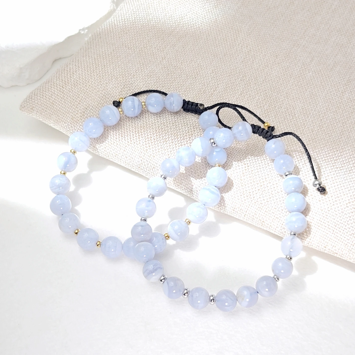 

Lii Ji Natural Blue Lace Agate 8mm Adjustable Bracelet 20-27cm Male Jewelry