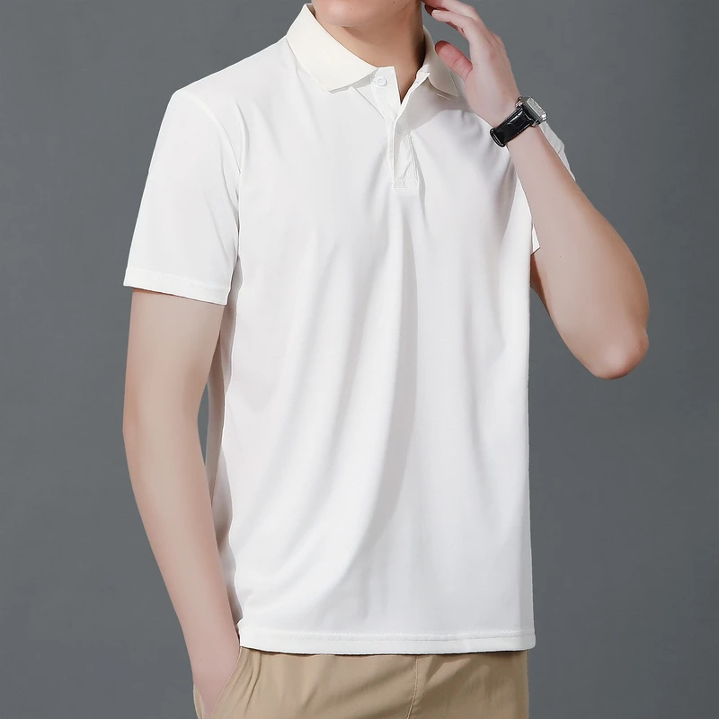 Men's T-shirt summer worsted sweater short-sleeved casual solid color men's clothes POLO collar knitted Tops loose Blouse