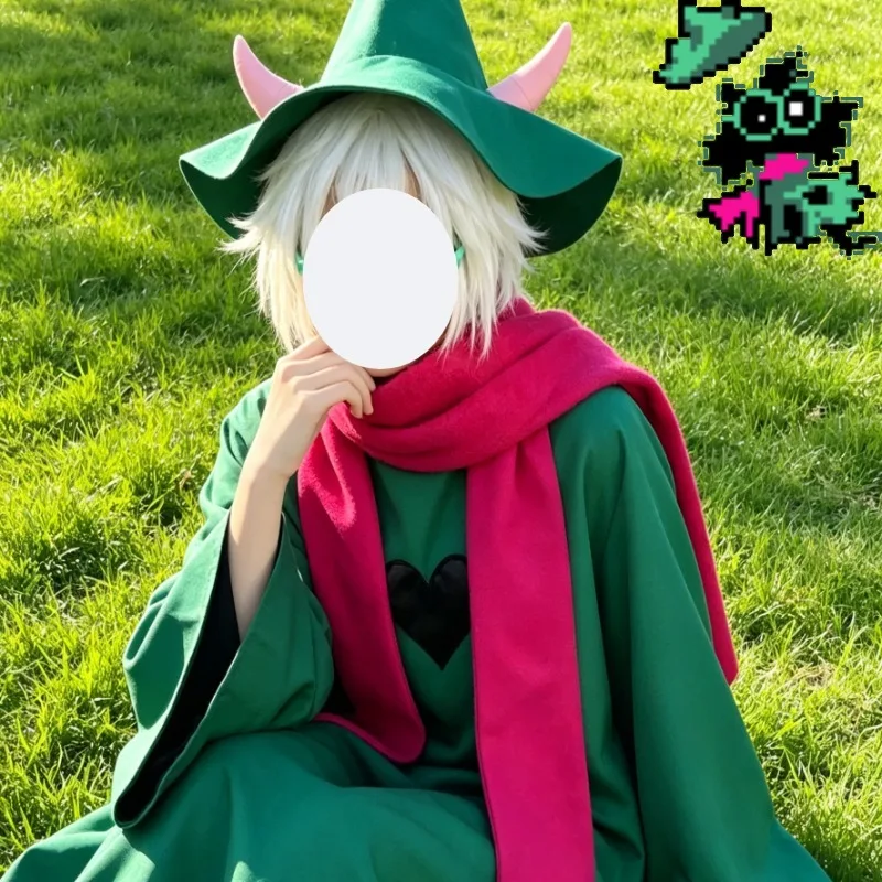 Deltarune Ralsei Cosplay Costume Green Cloak Cape Wizard Hat Scarf Cosplay Accessory Set Halloween Anime Game Cos Outfit
