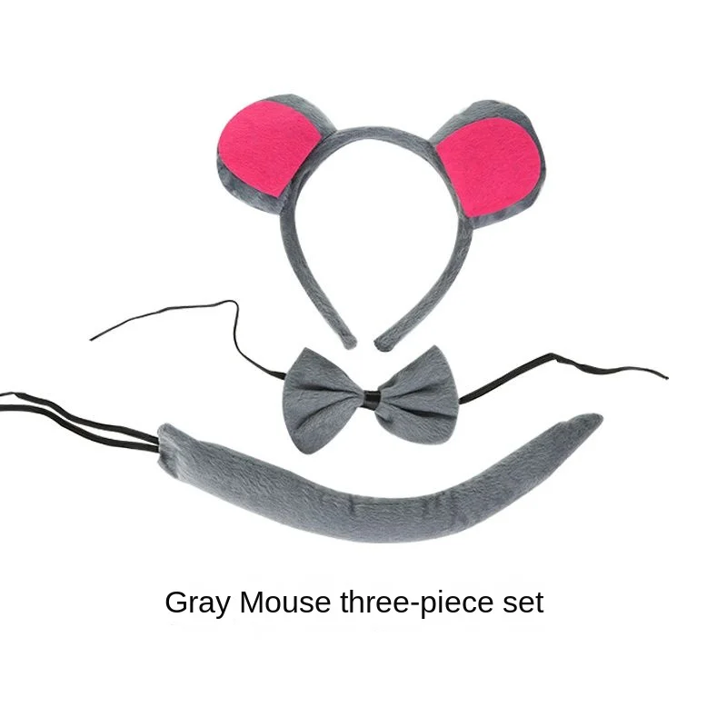 Adult Kids Plush Girls Boy Animal Mickey Minnie Tail Bow Hairband Birthday Accessories Cosplay Costume Props Christmas Halloween