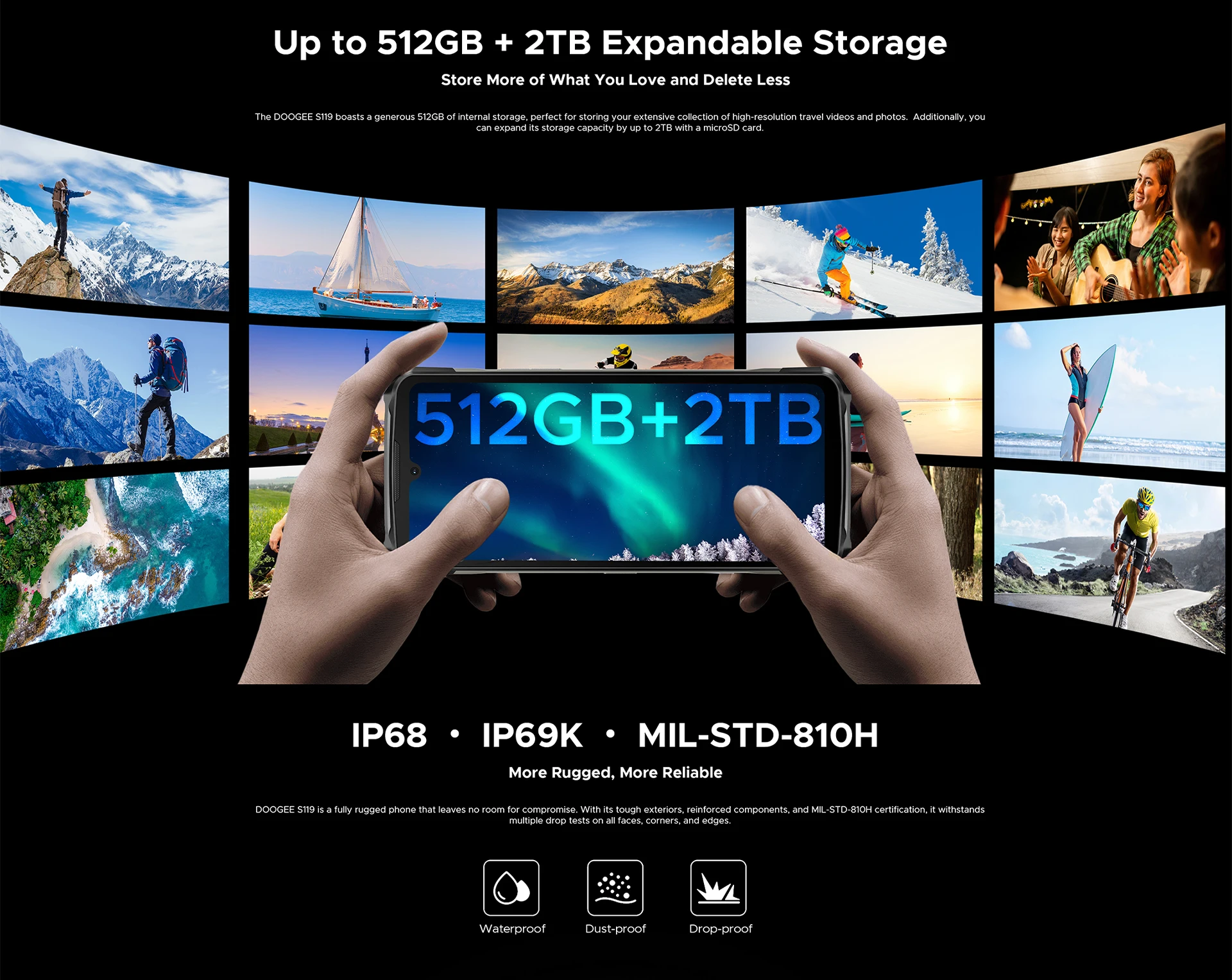 DOOGEE S119 Rugged Phone 6.72" FHD+ IPS Screen 8GB 512GB 100MP AI Main Camera 10200mAh Battery 33W Android 14 NFC