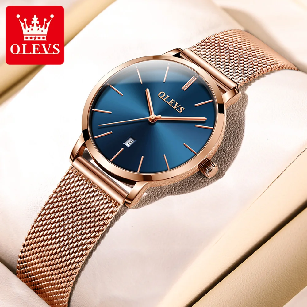 OLEVS-reloj de cuarzo informal para mujer, pulsera de oro rosa, blanco, marca superior, nuevo